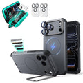 Gray iPhone 18 Pro Max Cyebr Tough Magsafe Phone Case with Stand pair tempered glass screen protector and camera lens protector