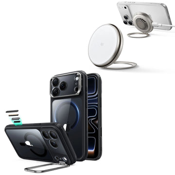 iPhone 18 Pro Max Classic Hybrid Magnetic Case with Camera Control and Flex Stand, Plus Cyclone 25W Magnetic Charging Pad Bundle - Clear Black