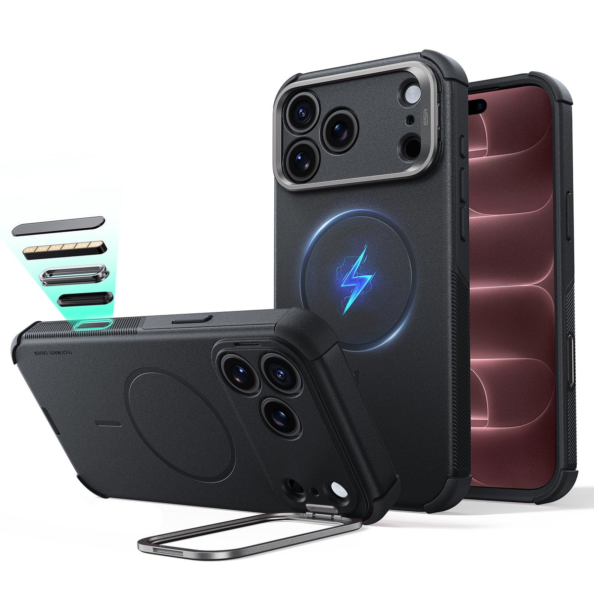 Black iPhone 18 Pro Max Tough Phone Case Magsafe with Stand