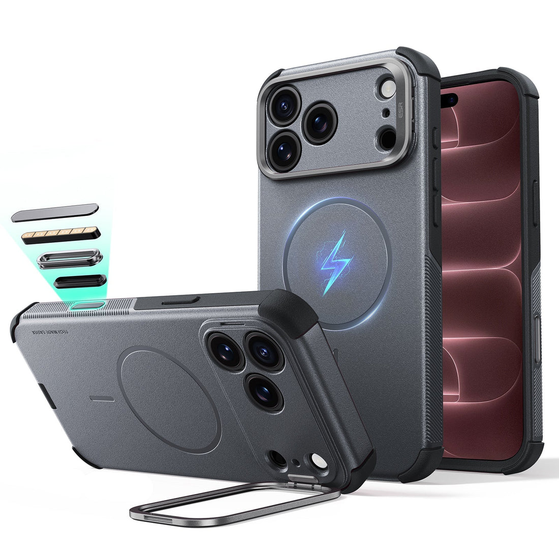 Gray iPhone 18 Pro Max Tough Phone Case Magsafe with Stand