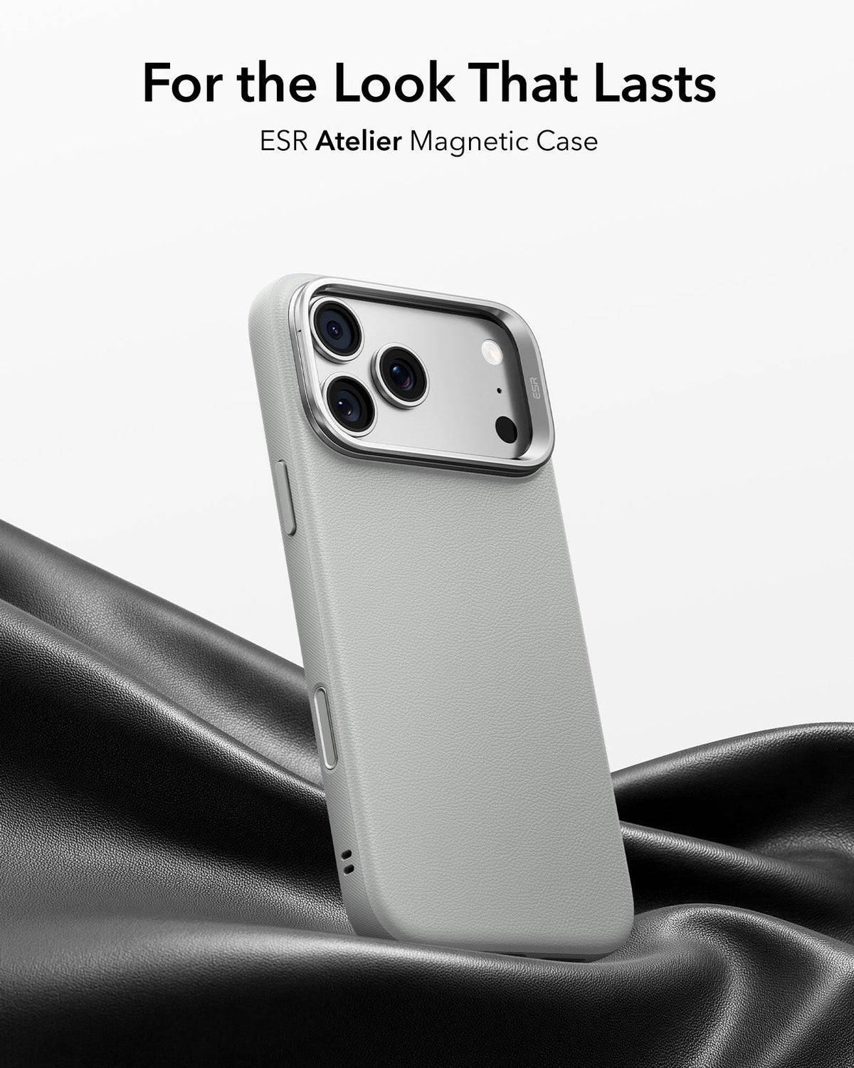 ESR Light Gray Leather iPhone 18 Pro Magsafe Case with Stand For the Look That Lasts