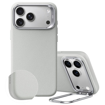 Light Gray Vegan Leather iPhone 18 Pro Magsafe Case with Stand