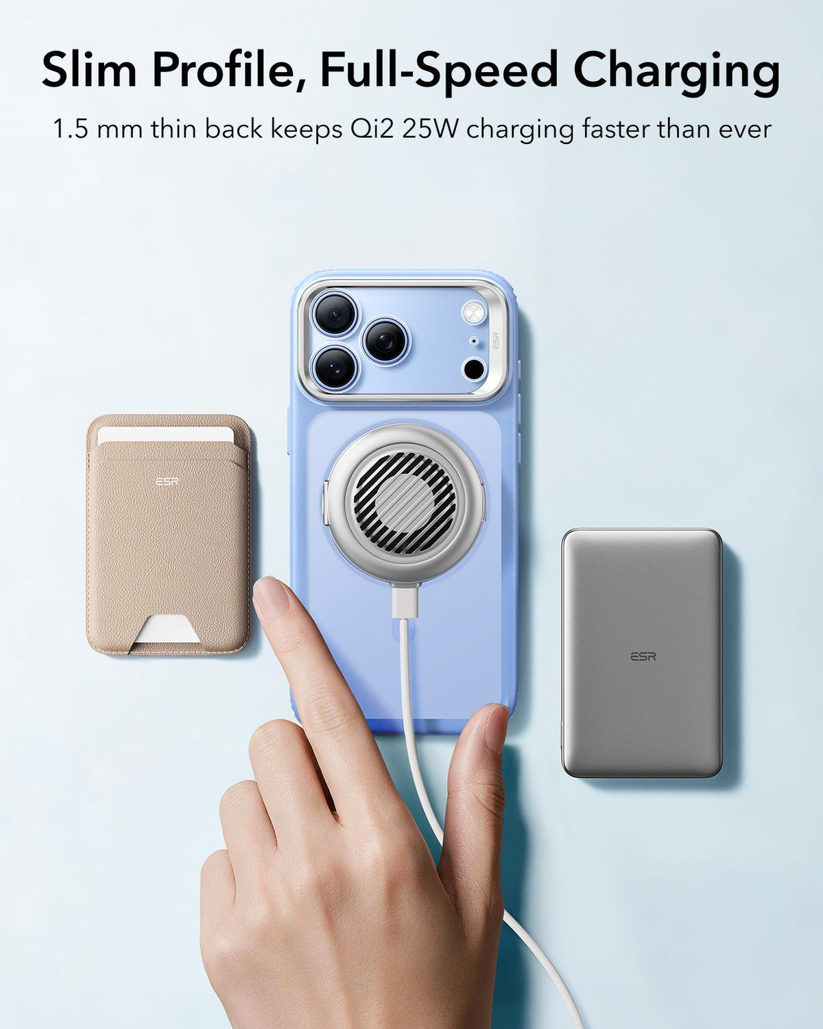 ESR Frosted Misty Blue iPhone 18 Pro Magsafe Slim Phone Case with Stand Slim Profile, Full-Speed Charging