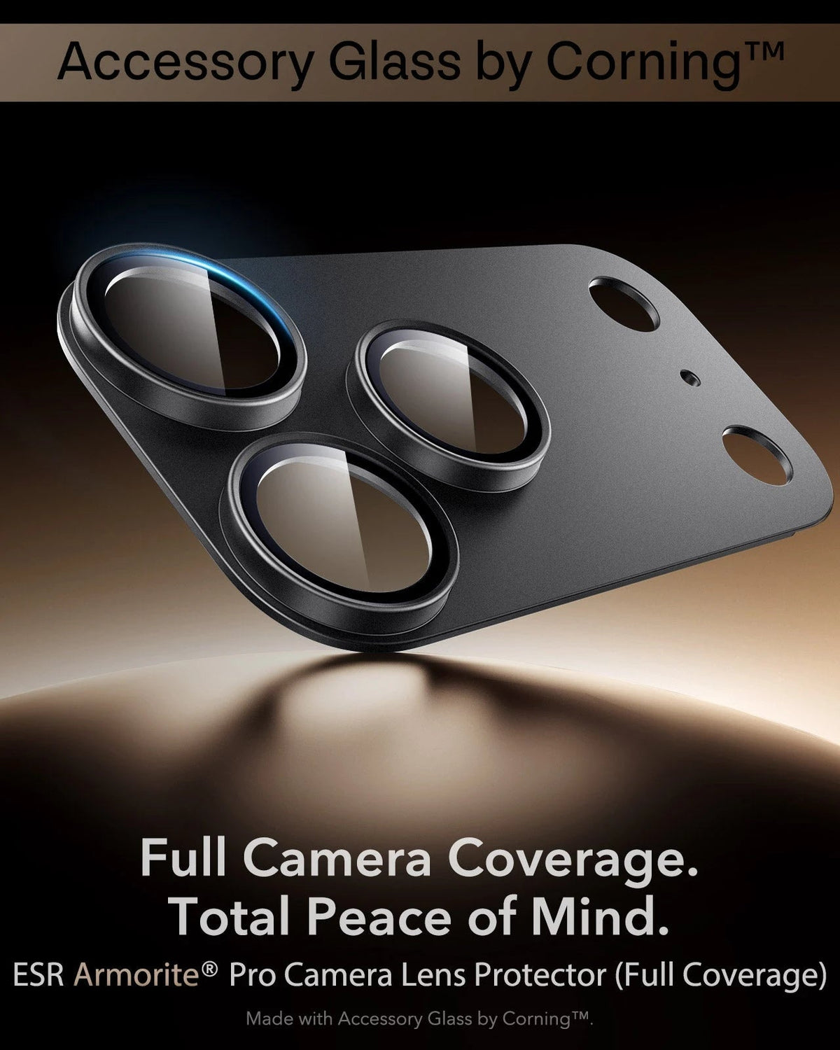 ESR Black iPhone 18 Pro Max Corning Glass Camera Lens Protector Full Camera Coverage.  Total Peace of Mind.
