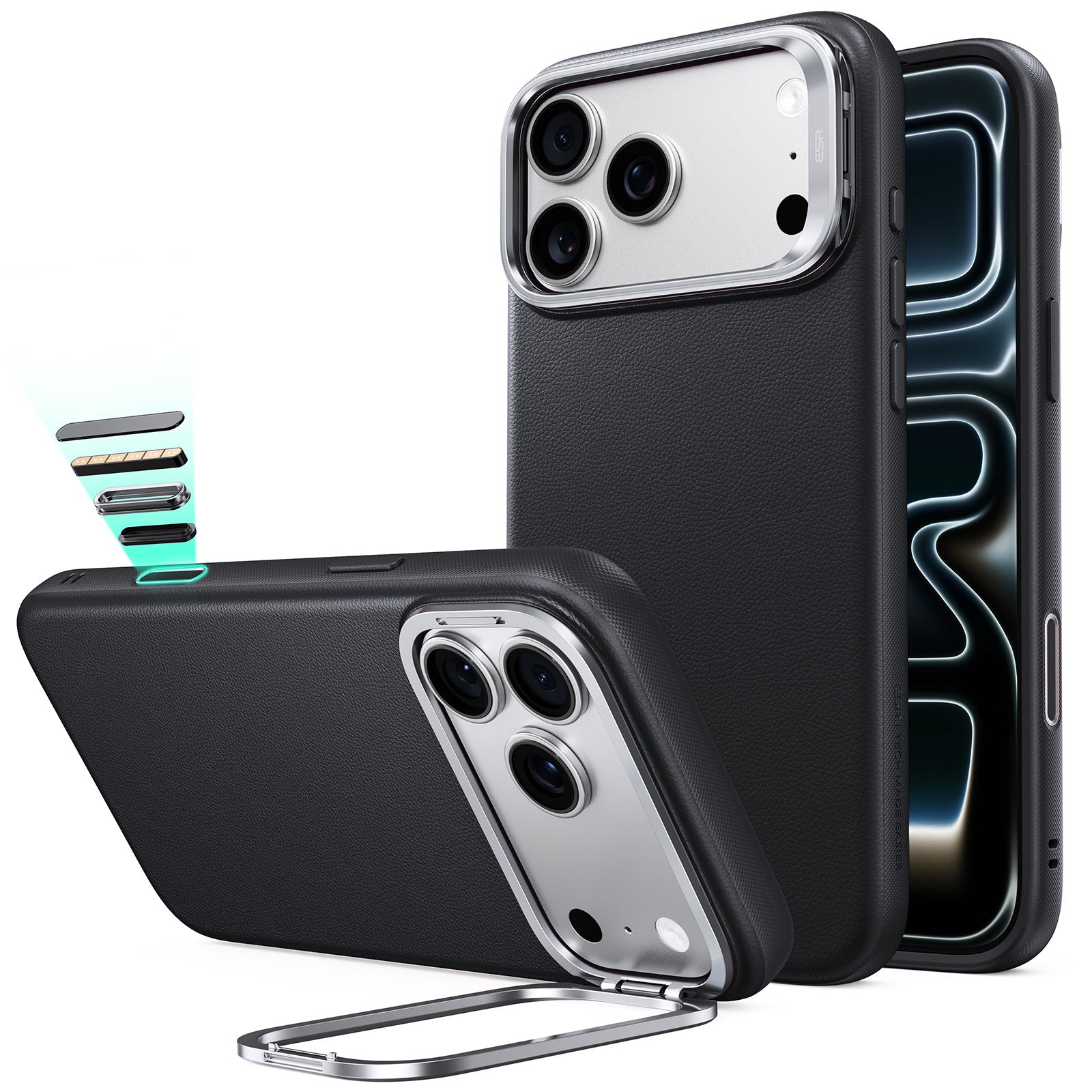 ESR Black Leather iPhone 18 Pro Max Magsafe Case with Stand