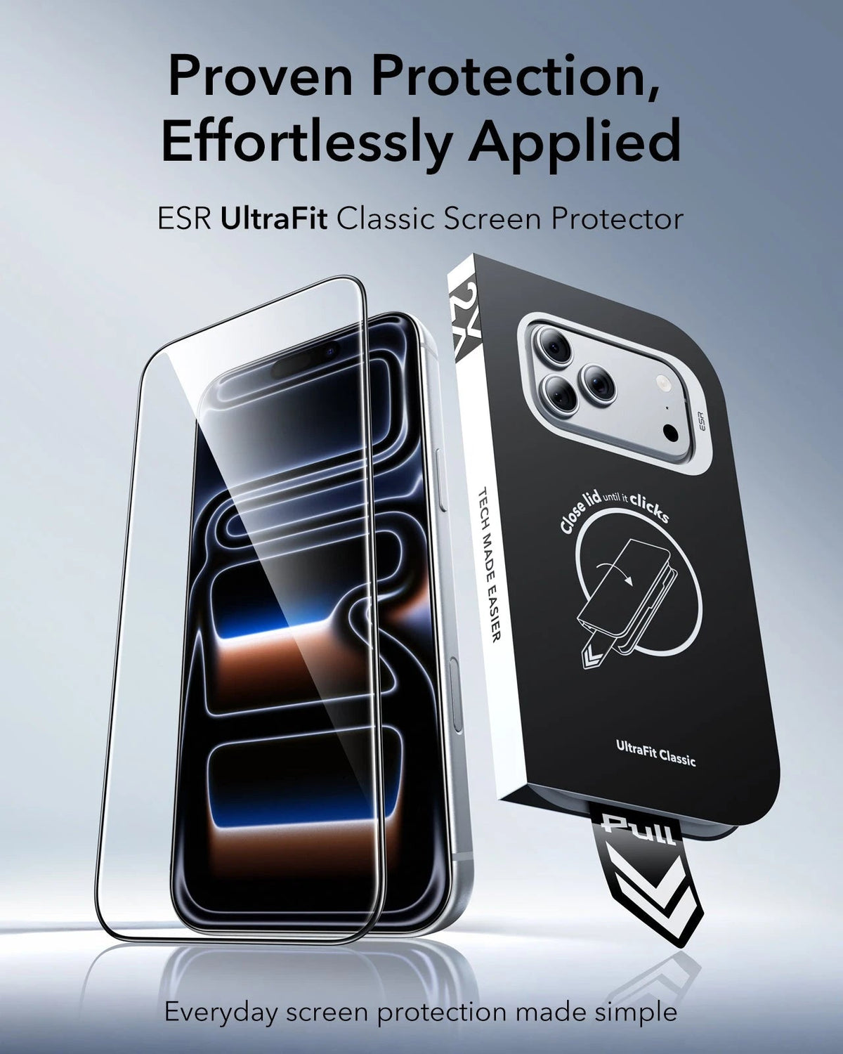 ESR iPhone 18 Pro Tempered Glass Screen Protector Proven Protection,  Effortlessly Applied