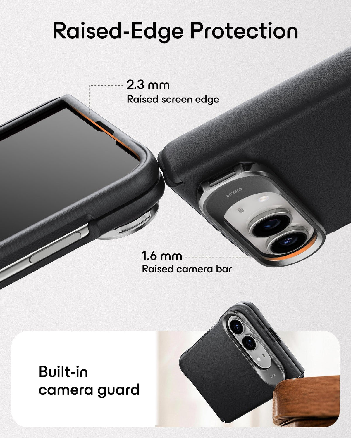 Black Vegan Leather iPhone Duo Magsafe Case with Stand Raised-Edge Protection