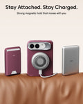Deep Burgundy Vegan Leather iPhone Duo Magsafe Case with Stand Stay Attached. Stay Charged.