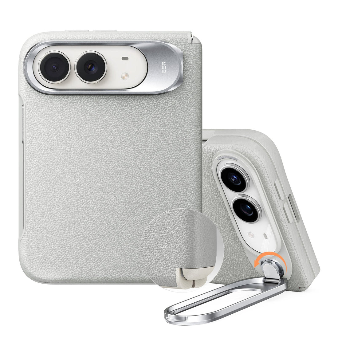Light Gray Vegan Leather iPhone Duo Magsafe Case with Stand