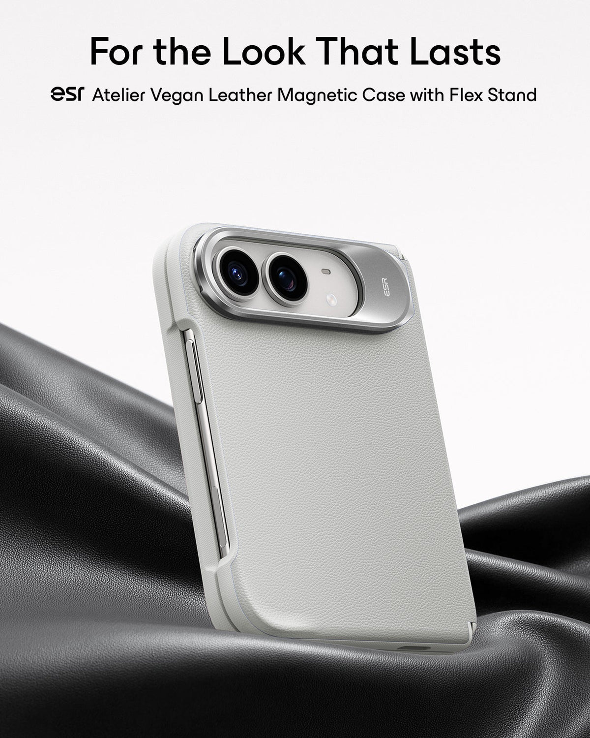 Light Gray Vegan Leather iPhone Duo Magsafe Case with Stand For the Look That Lasts
