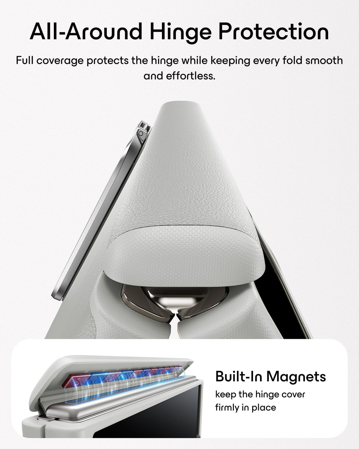 Light Gray Vegan Leather iPhone Duo Magsafe Case with Stand All-Around Hinge Protection