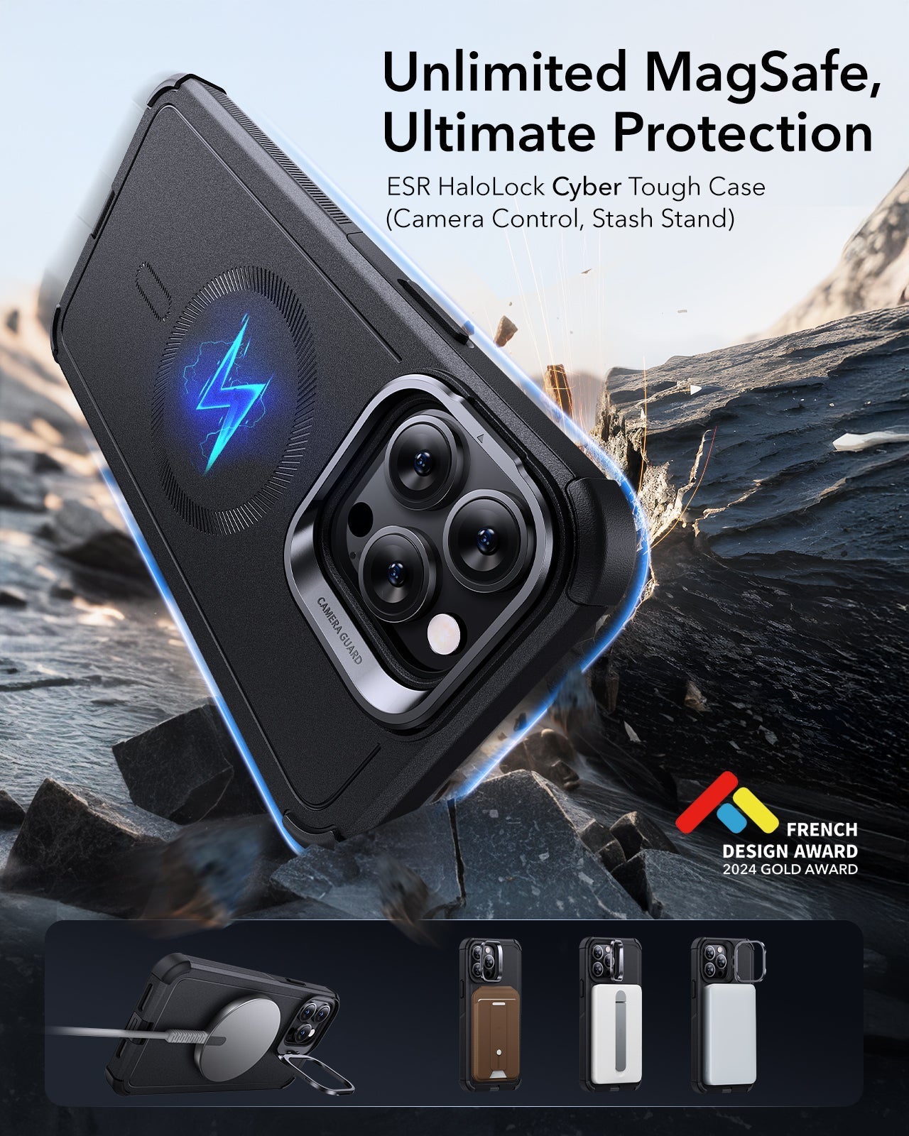 iPhone 13 Pro Cyber Tough Magnetic Case (Stash Stand) - Black（副本） ESR ESR