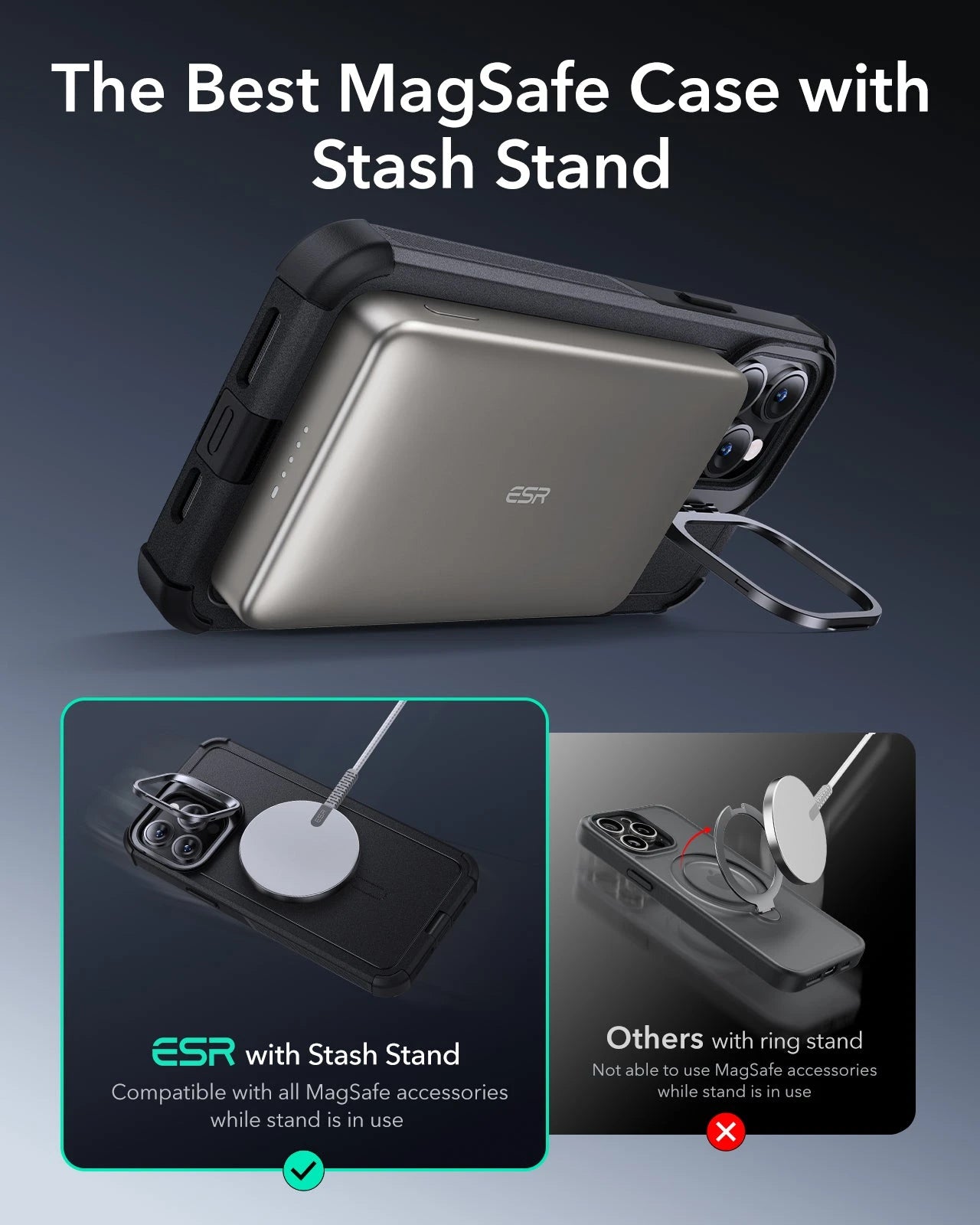 iPhone 13 Pro Cyber Tough Magnetic Case (Stash Stand) - Black（副本） ESR ESR