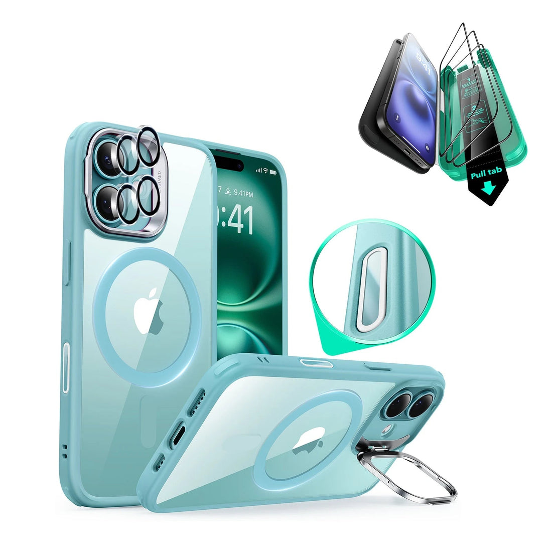 iPhone 16 HaloLock Classic Hybrid Case Protection Bundle (Camera Control, Stash Stand) - Clear Green ESR ESR