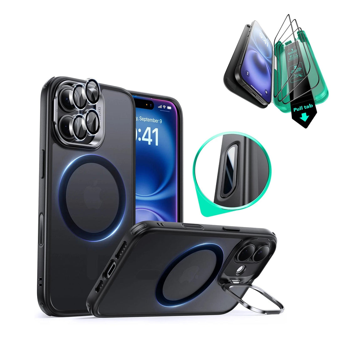 iPhone 16 HaloLock Classic Hybrid Case Protection Bundle (Camera Control, Stash Stand) - Frosted Black ESR ESR
