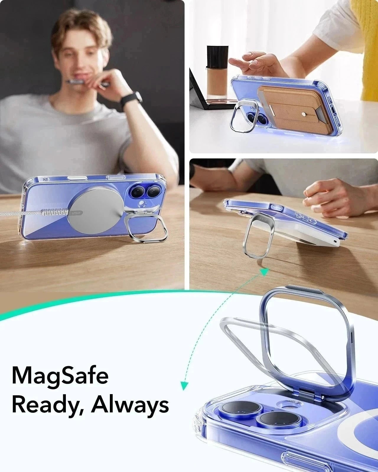 iPhone 16 Classic Hybrid Magnetic Case (Camera Control, Stash Stand) & Privacy Screen Protector Bundle - Clear ESR ESR