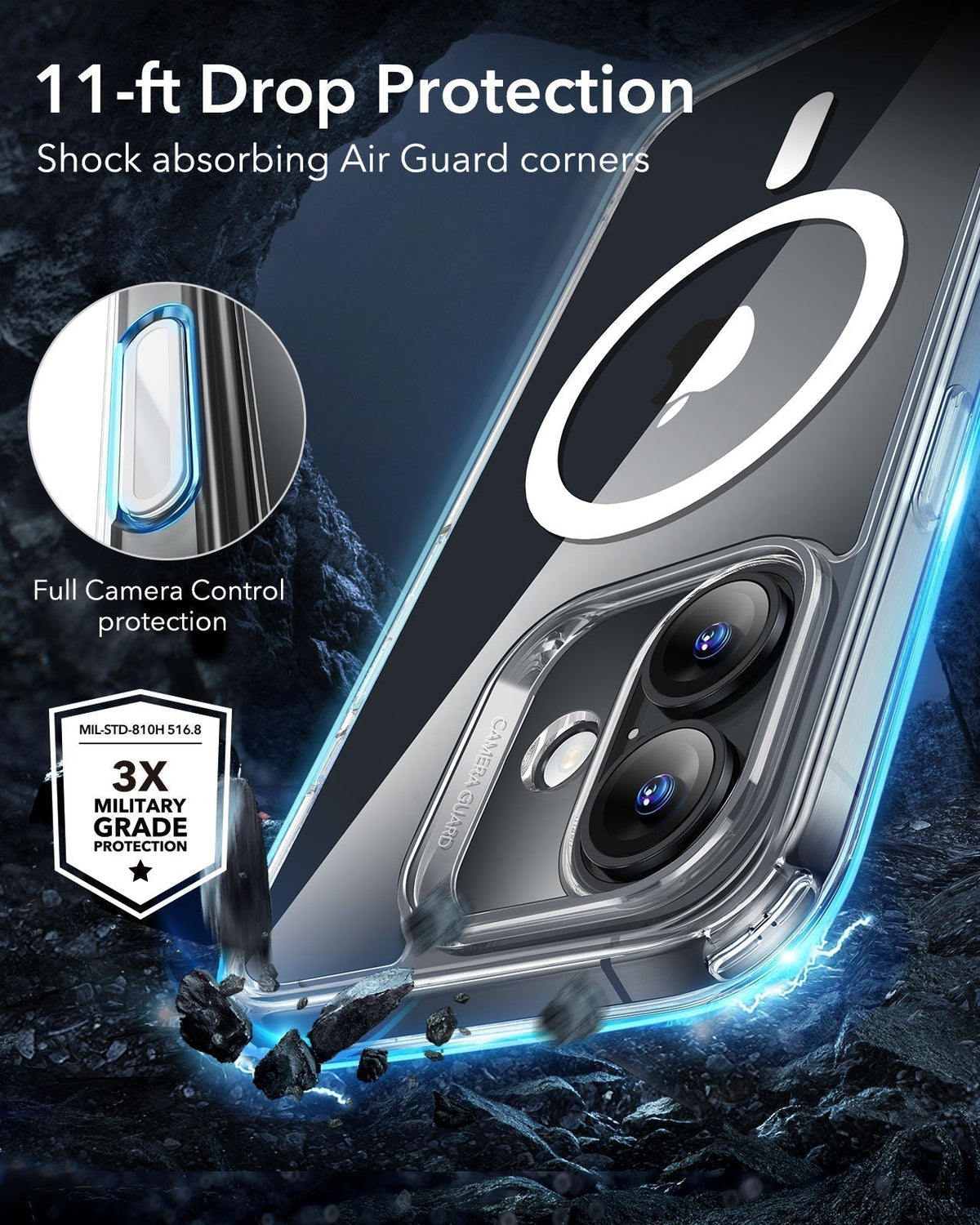 iPhone 16 Classic Hybrid Magnetic Case (Camera Control) & Privacy Screen Protector Bundle - Clear ESR ESR