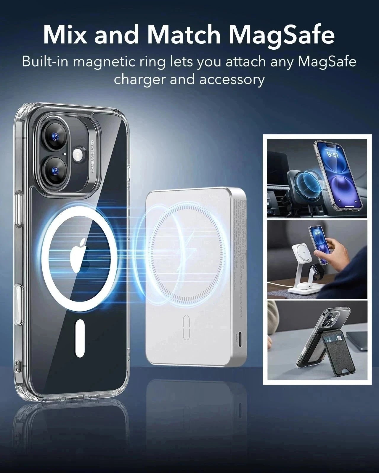 iPhone 16 Classic Hybrid Magnetic Case (Camera Control) & Privacy Screen Protector Bundle - Clear ESR ESR