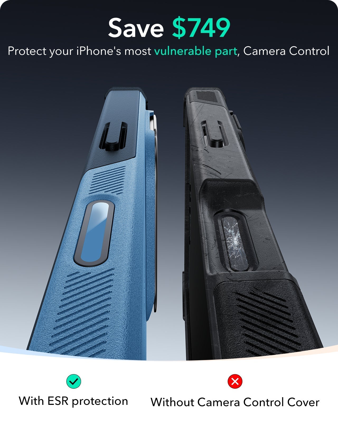 iPhone 16 Cyber Tough Magnetic Case (Camera Control, Stash Stand) - Light Blue ESR ESR