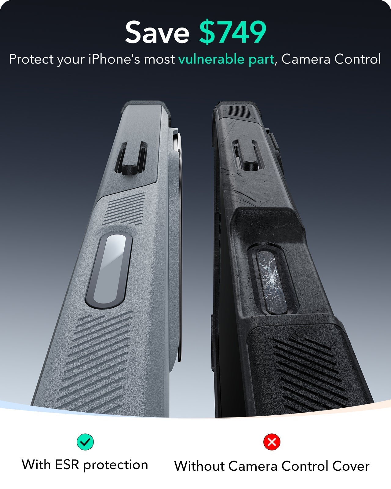 iPhone 16 Cyber Tough Magnetic Case (Camera Control, Stash Stand) - Light Grey ESR ESR