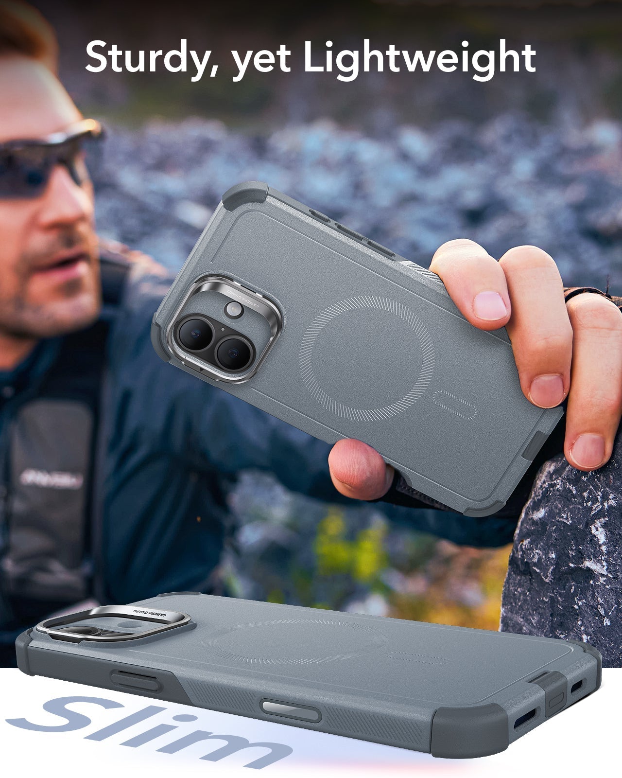 iPhone 16 Cyber Tough Magnetic Case (Camera Control, Stash Stand) - Light Grey ESR ESR