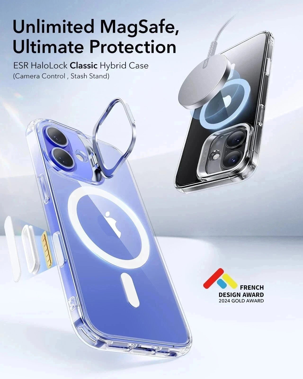 iPhone 16 Plus Classic Hybrid Magnetic Case (Camera Control, Stash Stand) & Privacy Screen Protector Bundle - Clear Black ESR ESR