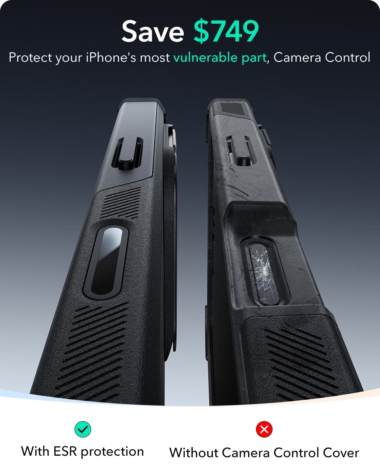 iPhone 16 Plus Cyber Tough Magnetic Case Privacy Protection Bundle (Camera Control, Stash Stand) - Black ESR ESR