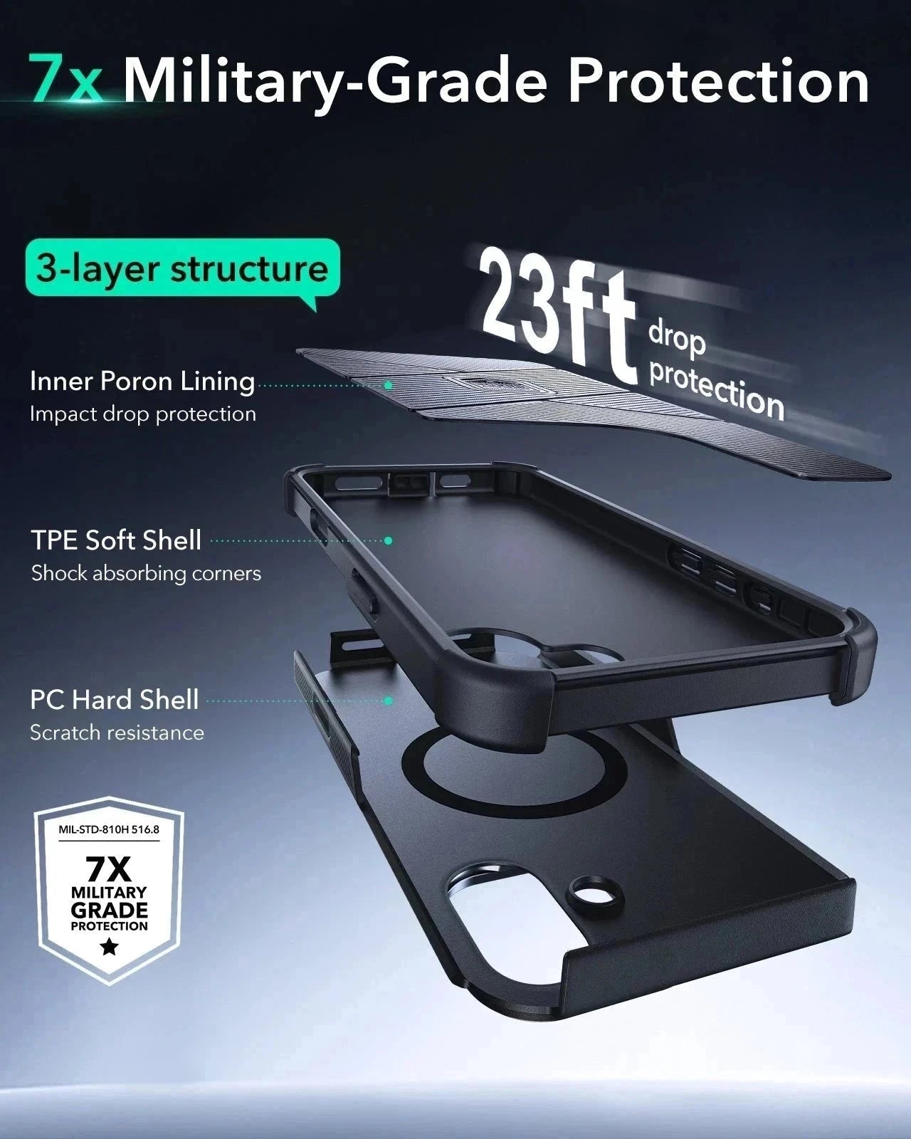iPhone 16 Plus Cyber Tough Magnetic Case Privacy Protection Bundle (Camera Control, Stash Stand) - Black ESR ESR
