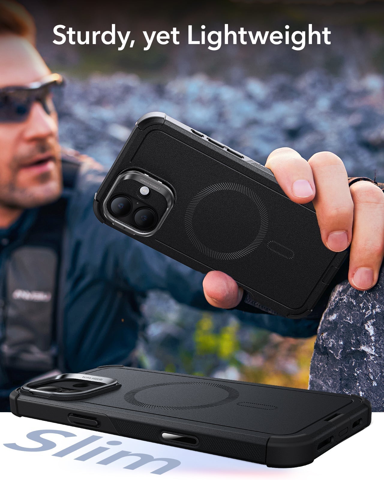 iPhone 16 Plus Cyber Tough Magnetic Case Privacy Protection Bundle (Camera Control, Stash Stand) - Black ESR ESR