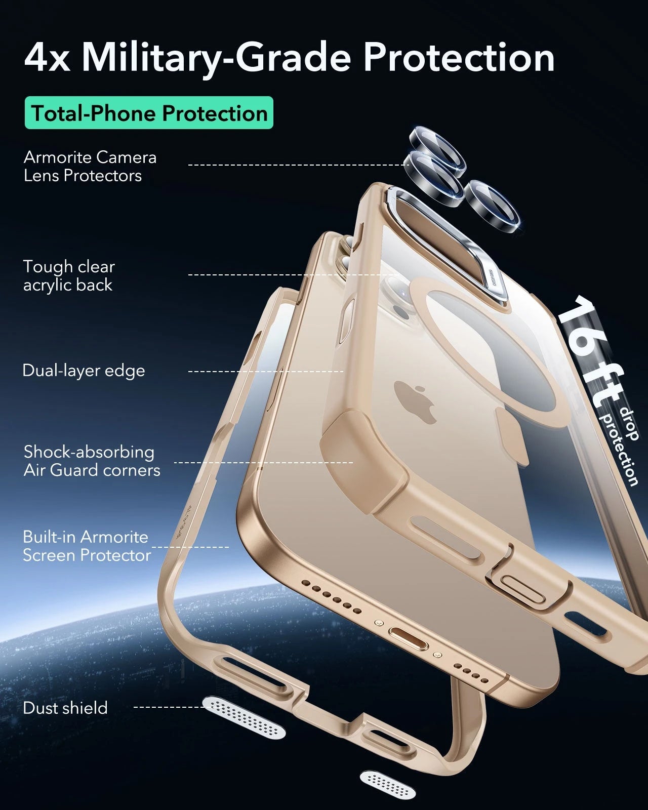 iPhone 16 Pro Armor Tough Magnetic Case (Camera Control, Stash Stand) - Desert Titanium ESR ESR