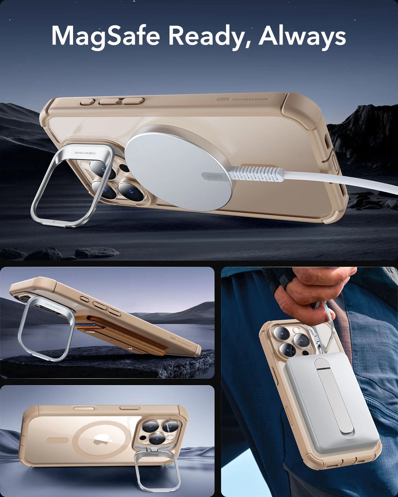 iPhone 16 Pro Armor Tough Magnetic Case (Camera Control, Stash Stand) - Desert Titanium ESR ESR