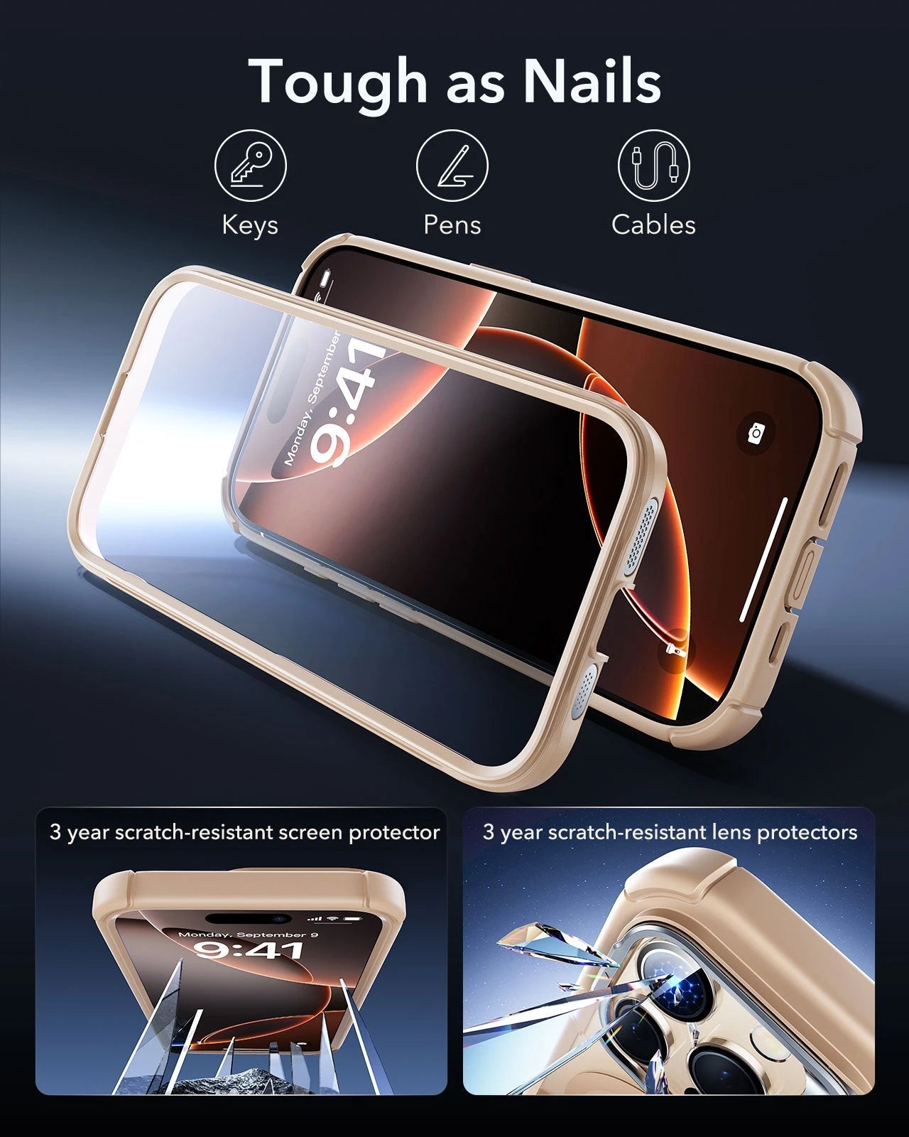 iPhone 16 Pro Armor Tough Magnetic Case (Camera Control, Stash Stand) - Desert Titanium ESR ESR