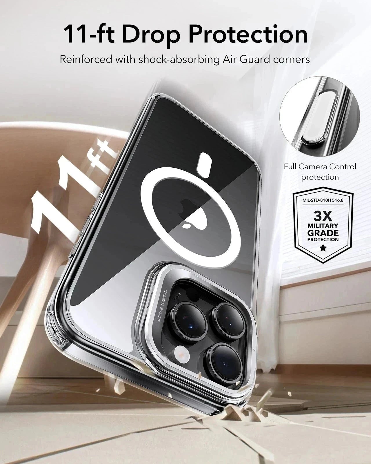 iPhone 16 Pro Classic Hybrid Magnetic Case (Camera Control, Stash Stand) & Privacy Screen Protector Bundle - Clear ESR ESR