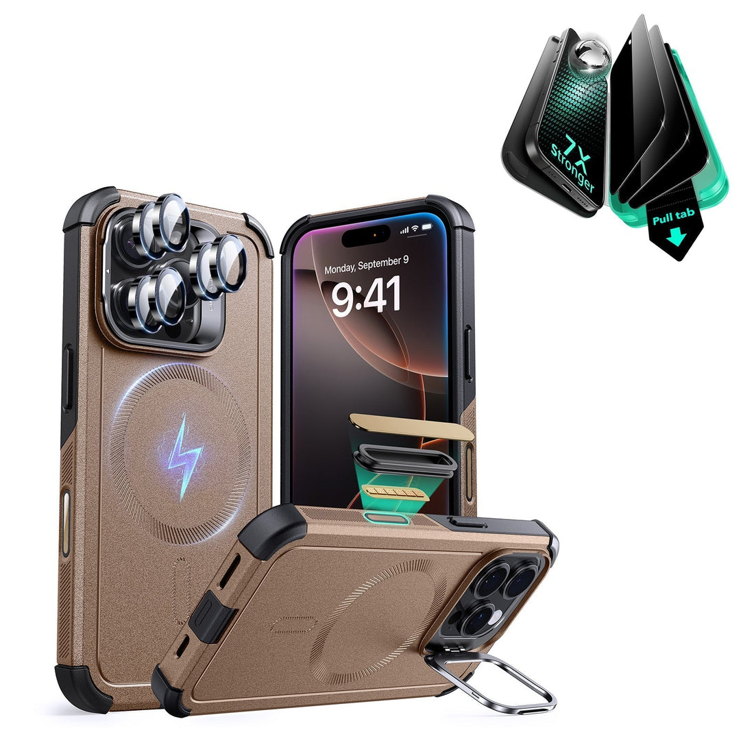 iPhone 16 Pro Cyber Tough Magnetic Case Privacy Protection Bundle (Camera Control, Stash Stand) - Desert Titanium（副本） ESR ESR