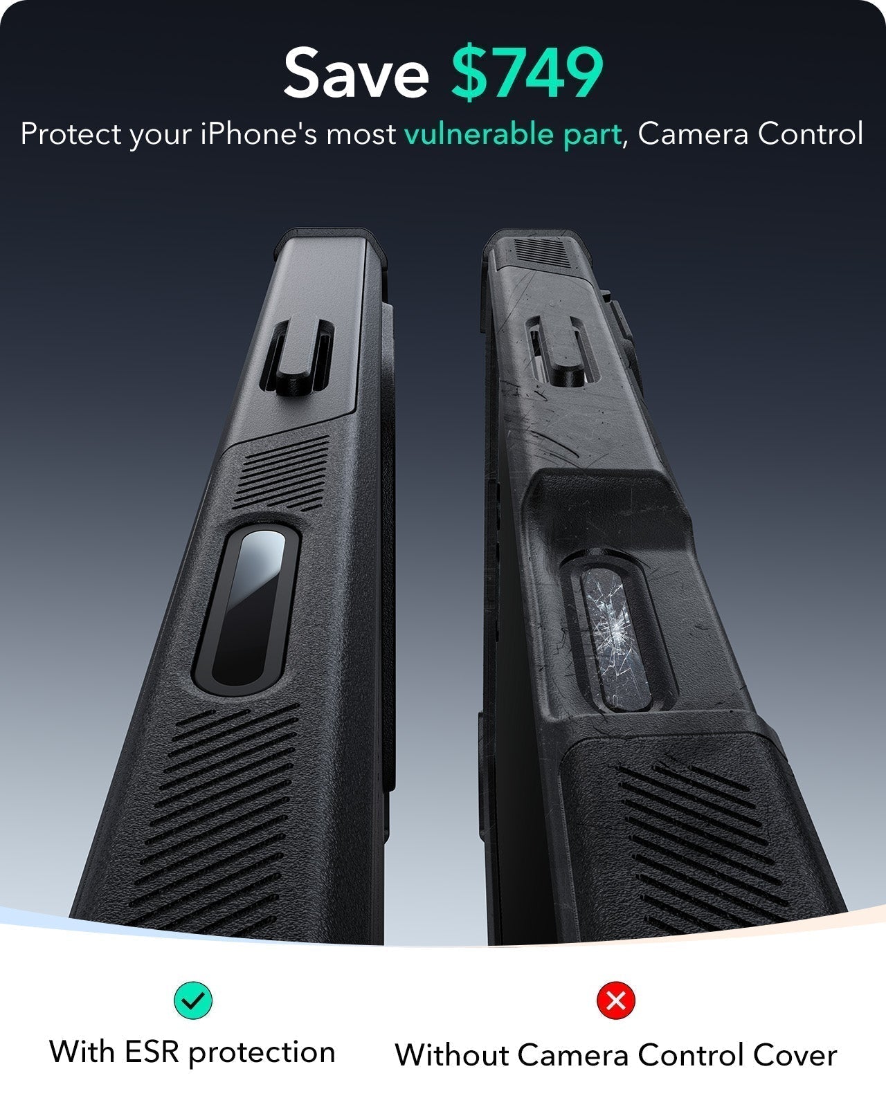 iPhone 16 Pro Cyber Tough Magnetic Case Protection Bundle (Camera Control, Stash Stand) - Black ESR ESR