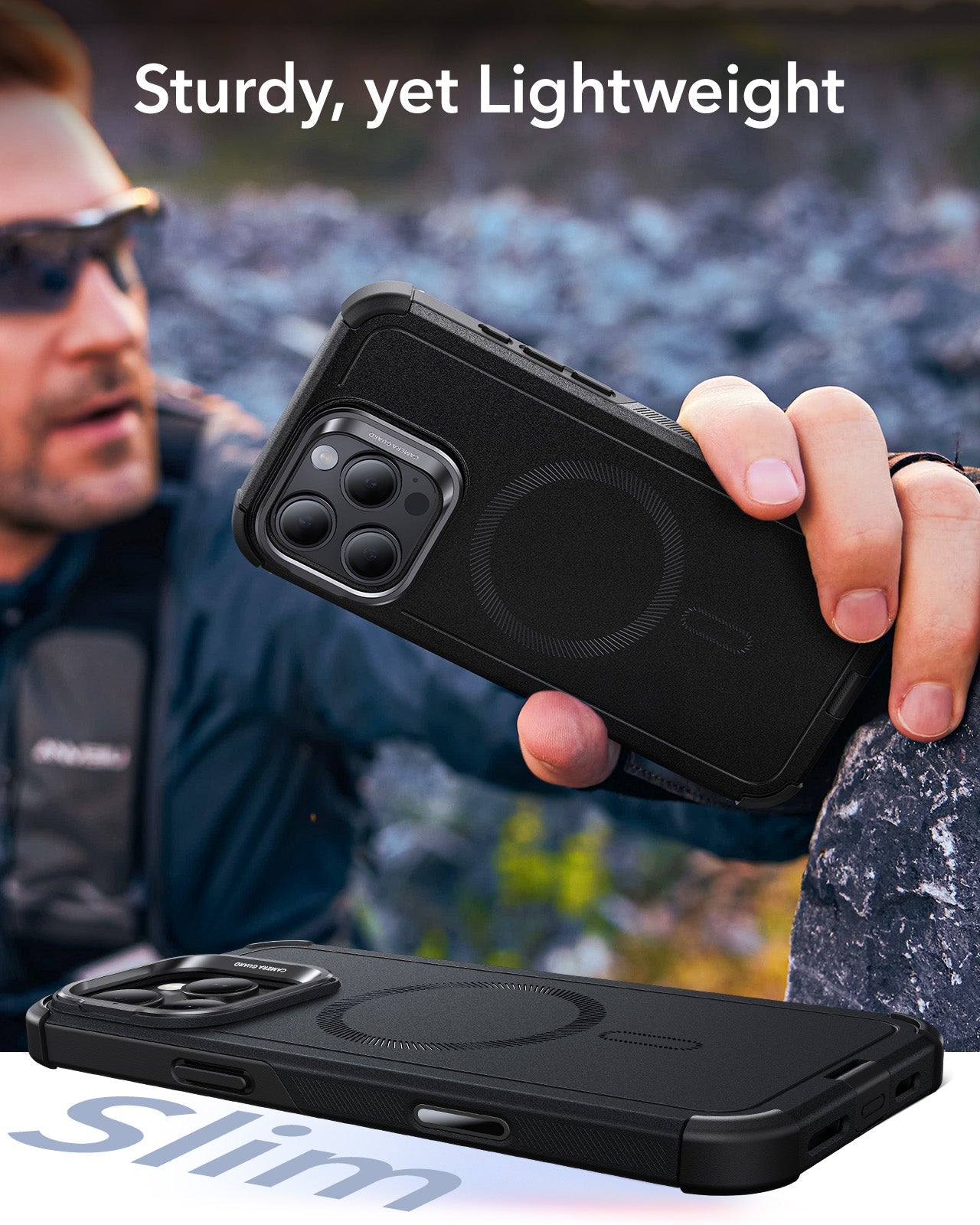 iPhone 16 Pro Cyber Tough Magnetic Case Protection Bundle (Camera Control, Stash Stand) - Black ESR ESR