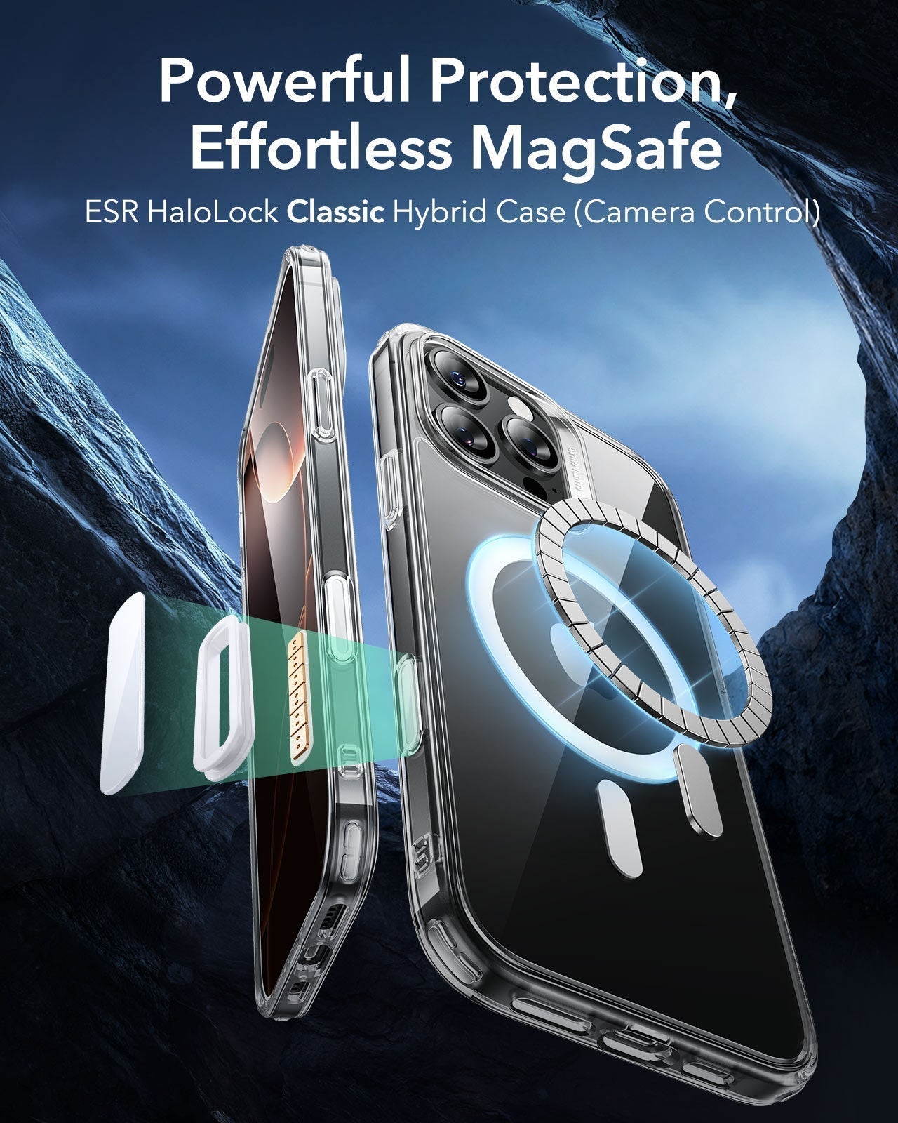 Phone 16 Pro Max Classic Hybrid Magnetic Case (Camera Control) & Privacy Screen Protector Bundle - Clear ESR ESR