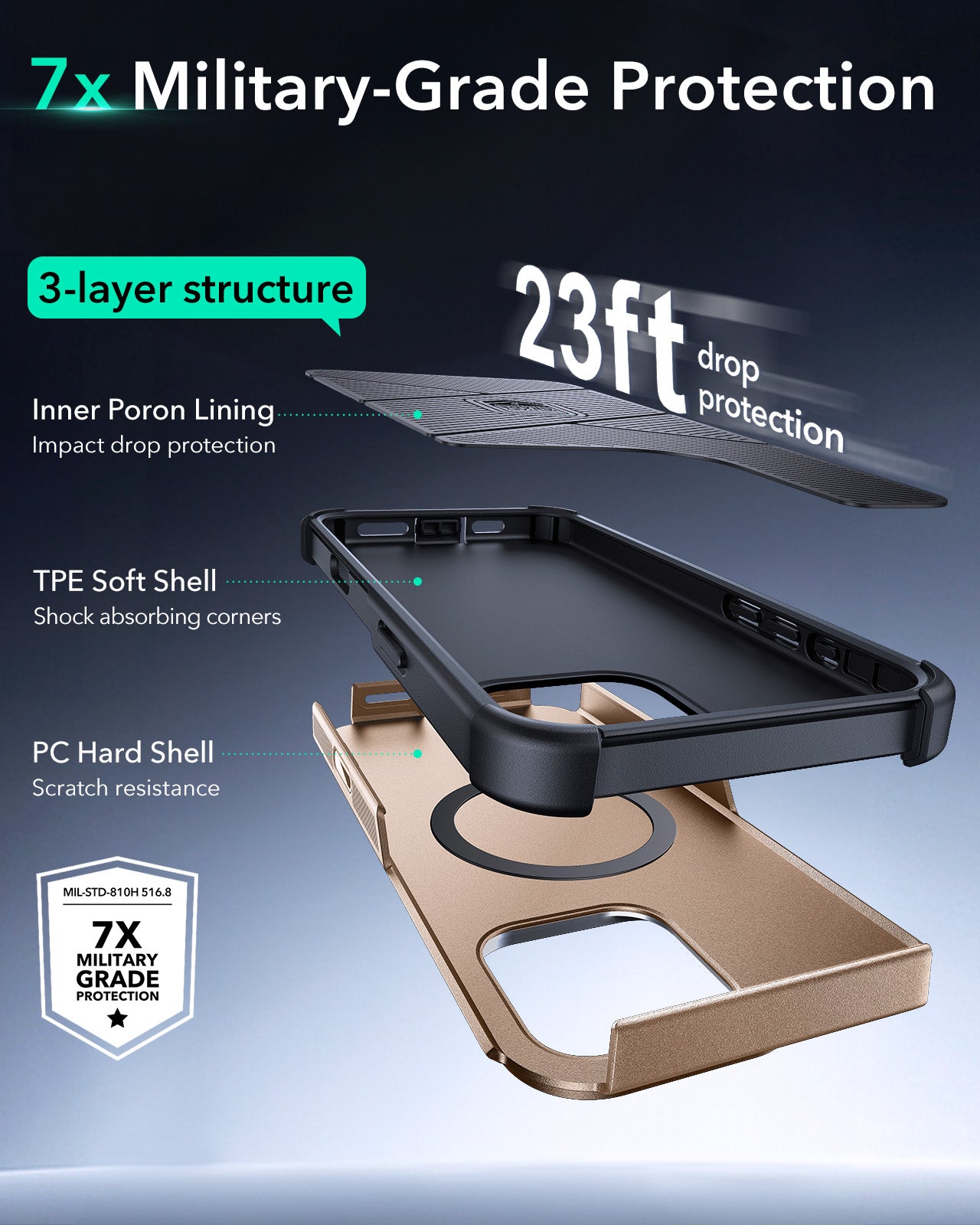 iPhone 16 Pro Max Cyber Tough Magnetic Case (Camera Control, Stash Stand) - Desert Titanium ESR ESR