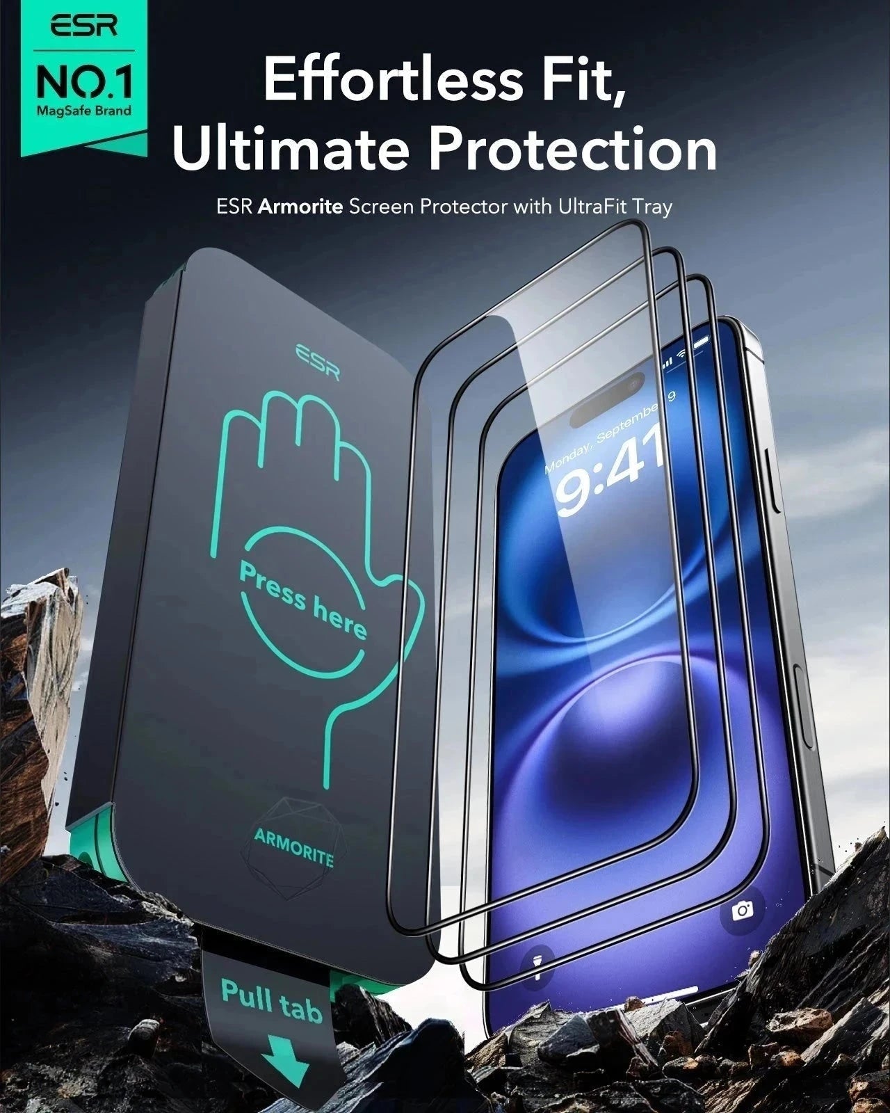 iPhone 16 Pro Max Cyber Tough Magnetic Case Protection Bundle (Camera Control, Stash Stand) - Black ESR ESR
