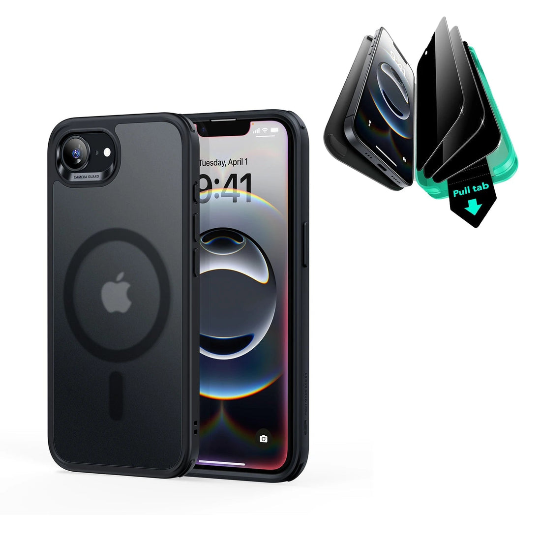 iPhone 16e HaloLock Classic Hybrid Case Privacy Protection Bundle - Frosted Black ESR ESR