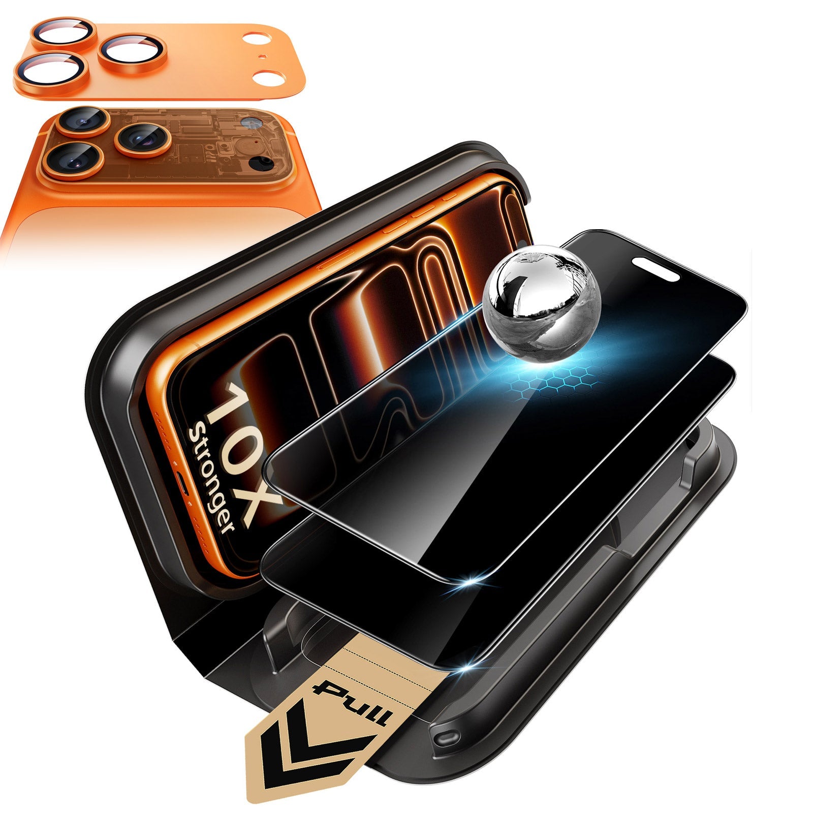 iPhone 17 Pro Corning Glass Privacy Screen Protector and Camera Lens Protector Orange