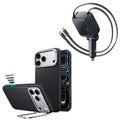 iPhone 18 Pro Atelier Vegan Leather Magnetic Case with Camera Control and Flex Stand, Plus Xtend 100W Retractable Car Charger Bundle - Black