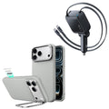 iPhone 18 Pro Max Atelier Vegan Leather Magnetic Case with Camera Control and Flex Stand, Plus Xtend 100W Retractable Car Charger Bundle - Gray