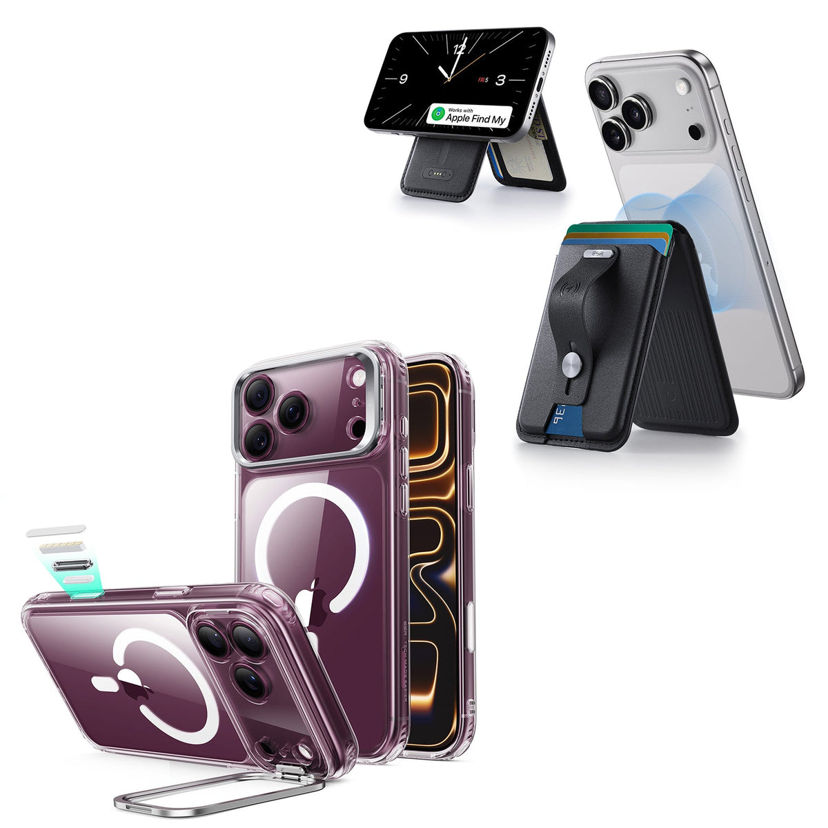 iPhone 18 Pro Max Classic Hybrid Magnetic Case with Camera Control and Flex Stand, Plus Geo Wallet Stand Bundle - Clear