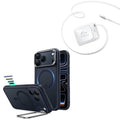 iPhone 18 Pro Max Classic Hybrid Magnetic Case with Camera Control and Flex Stand, Plus Xtend 45W Retractable Charger Bundle - Frosted Blue