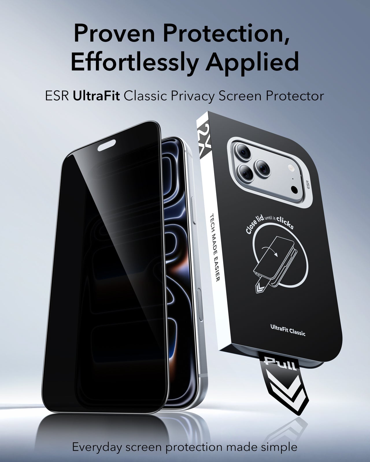 ESR iPhone 18 Pro Tempered Glass Privacy Screen Protector Proven Protection,  Effortlessly Applied